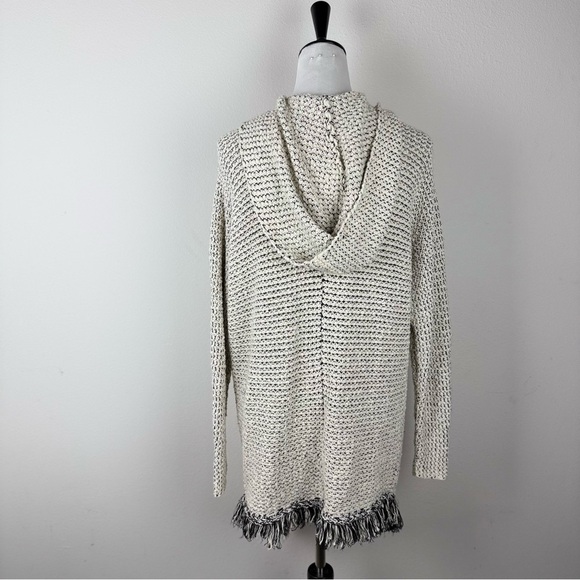 Free People Knit Hooded Fringe Cardigan‎ Sweater Ivory Black – Size M - Picture 6 of 13